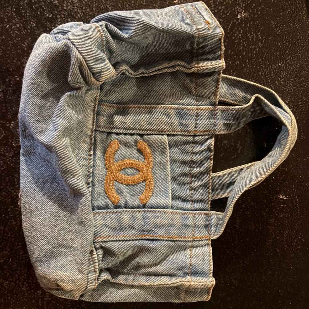Denim Tote Bag with Gold Logo